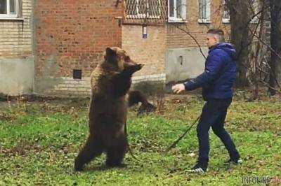 В Таганроге ищут мужчину, который выгуливал медведя во дворе.Видео