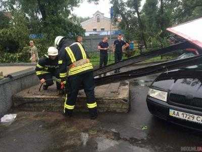 Непогода в Киеве: поваленные деревья с билбордом и подтопления