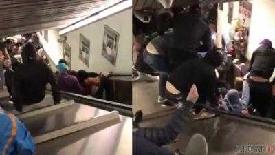 Камеры наблюдения римского метро показали, что причиной ЧП на эскалаторе были не фаны.Видео