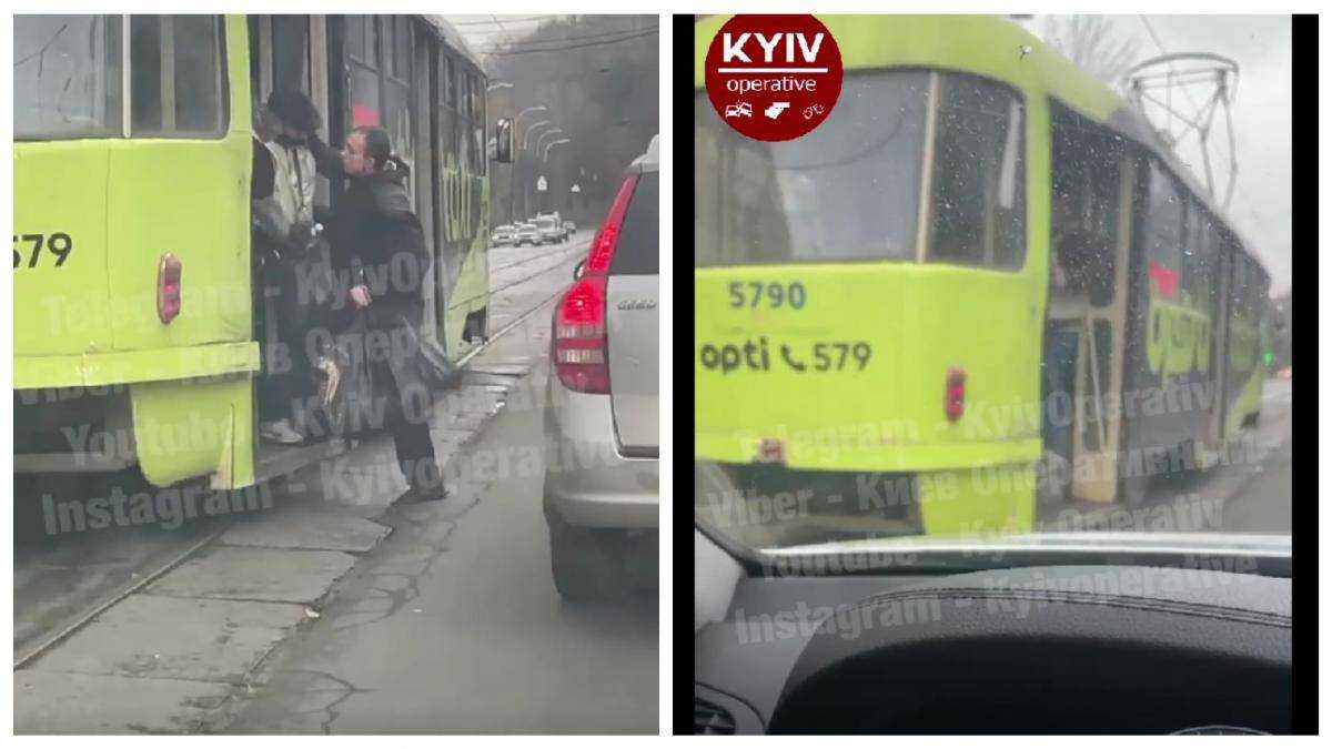 Конфлікт контролера з безмасочником у київському трамваї потрапив на відео