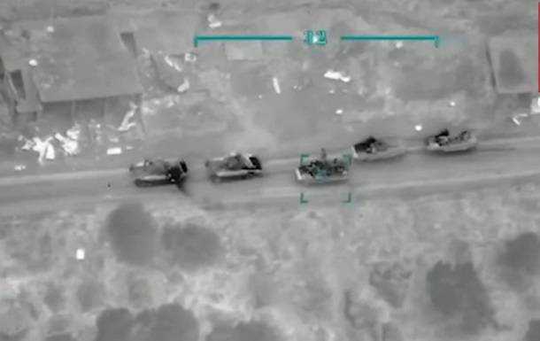 Дрон снял авиаудар по колонне войск Асада